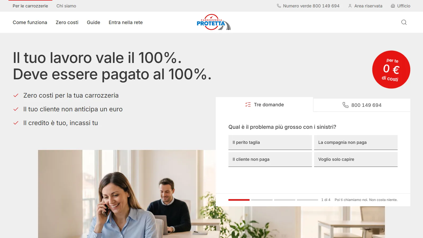 La prima schermata del sito Carrozzeria Protetta