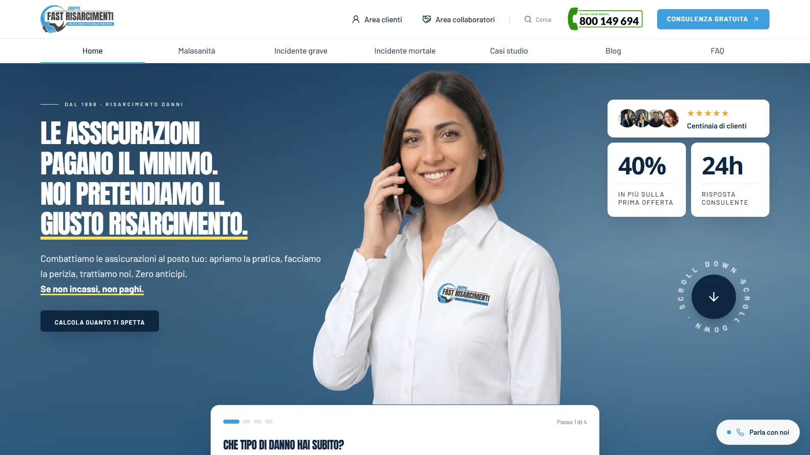 La prima schermata del sito Gruppo Fast Risarcimenti
