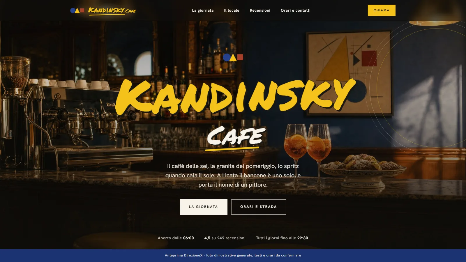 Schermata del sito dimostrativo Kandinsky Café