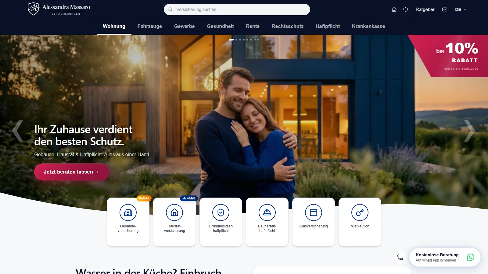 Massaro Versicherungen: Sito lead generation con prenotazione appuntamenti e pannello admin.