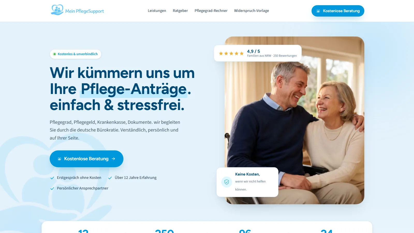 La prima schermata del sito Mein Pflege Support
