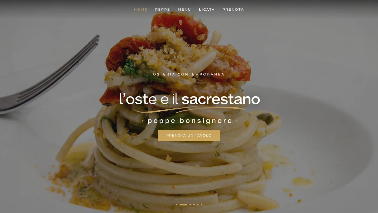 La prima schermata del sito L'Oste e il Sacrestano