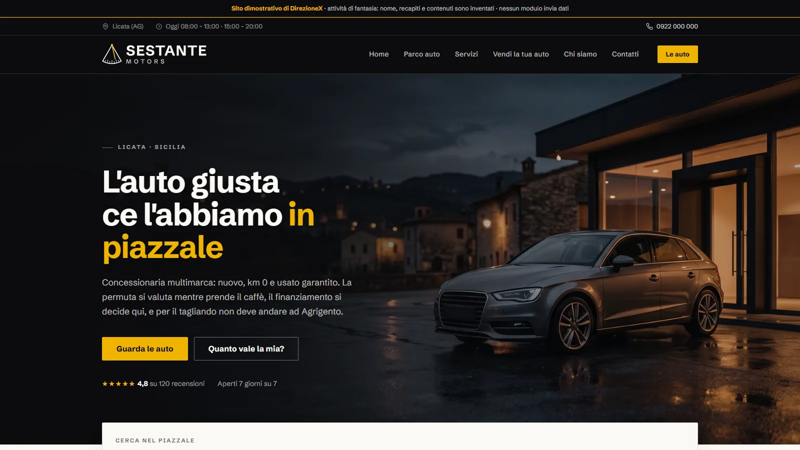Schermata del sito dimostrativo Sestante Motors