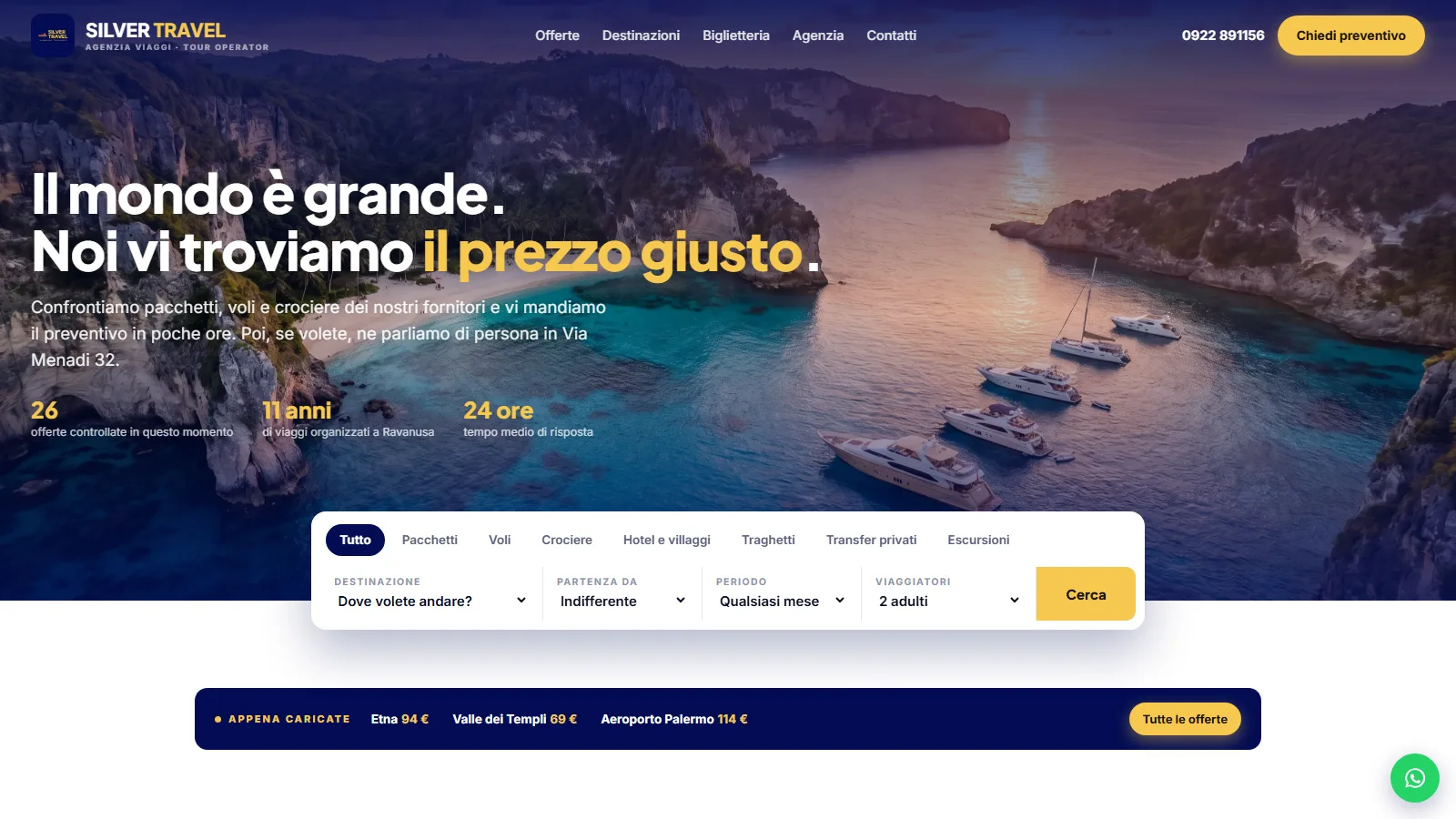 La prima schermata del sito Silver Travel