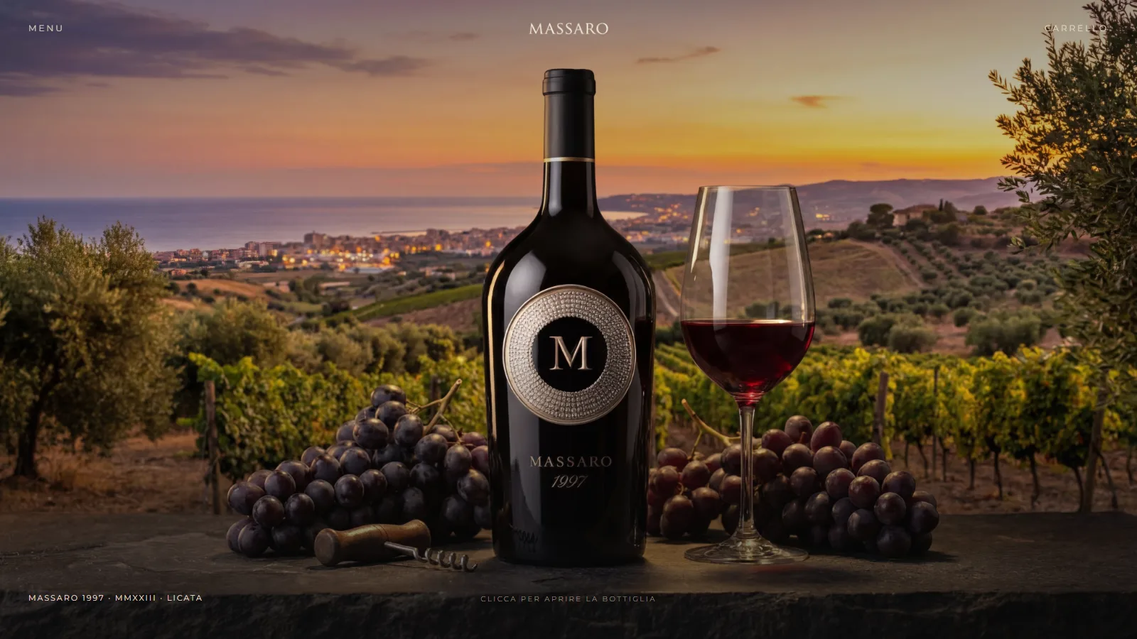 La prima schermata del sito Vino Massaro