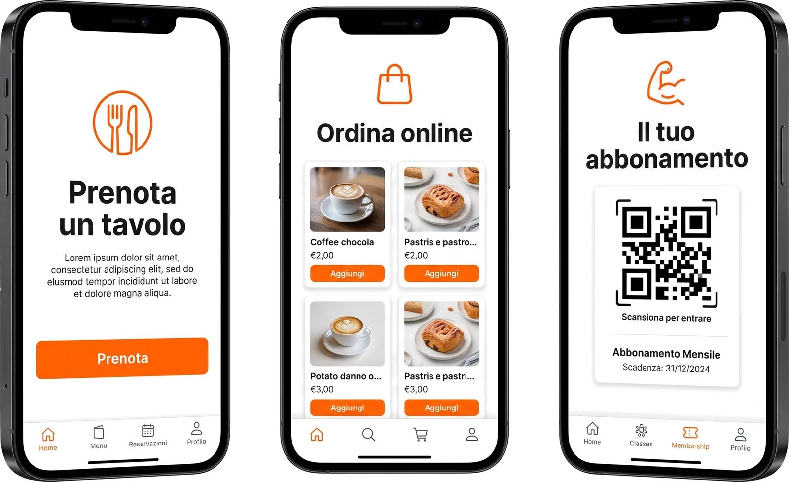 App DirezioneX: prenota un tavolo, ordina online, abbonamento con codice QR