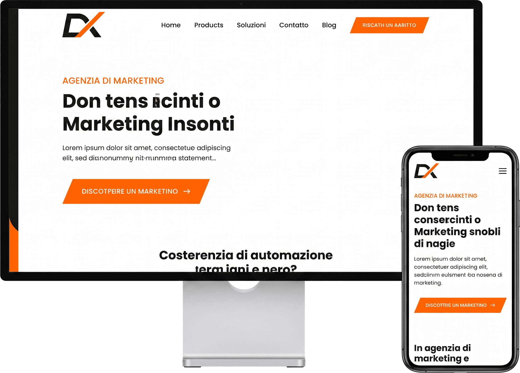 Sito web DirezioneX su computer, tablet e telefono
