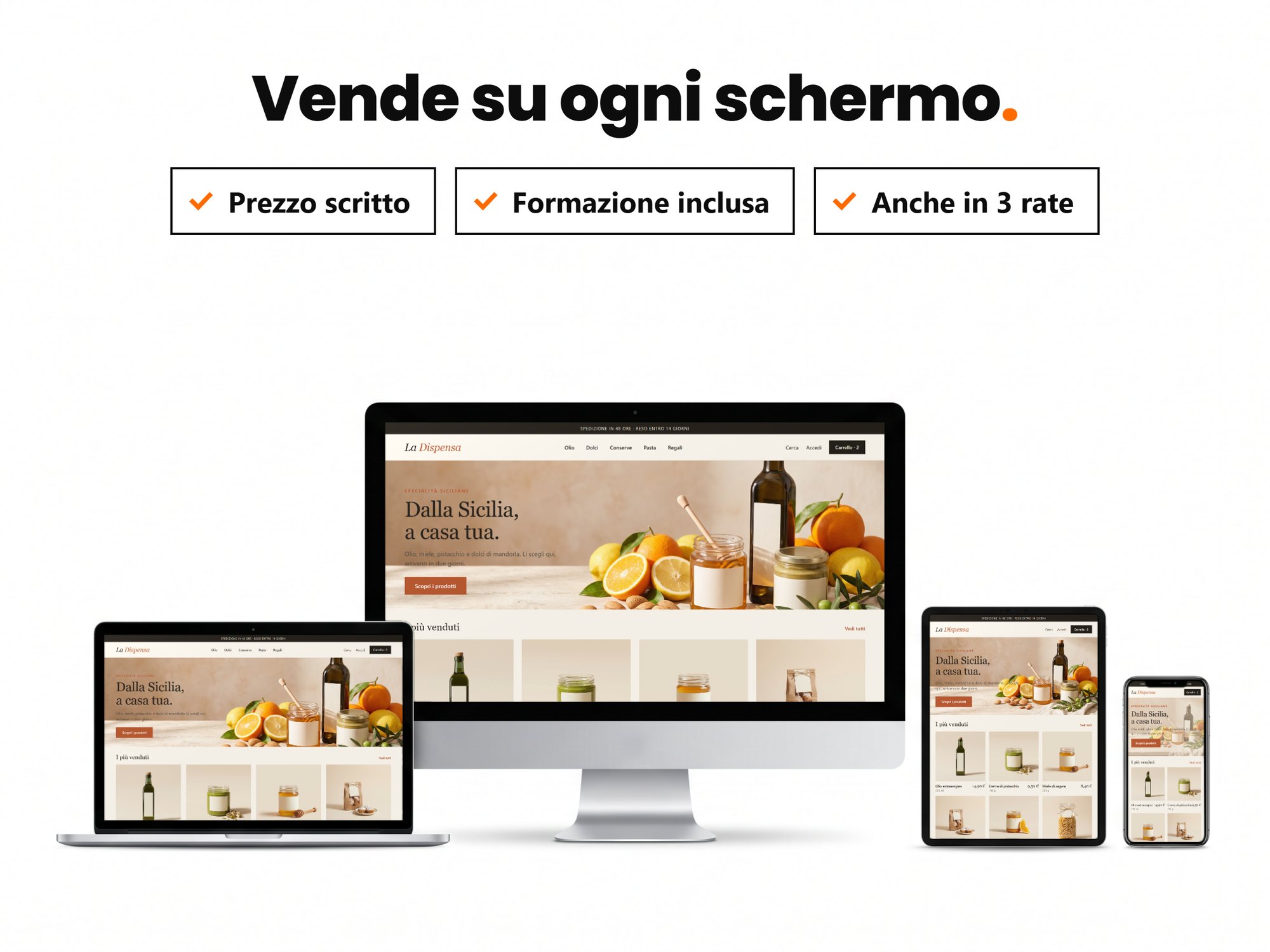 Il negozio su computer, portatile, tablet e telefono
