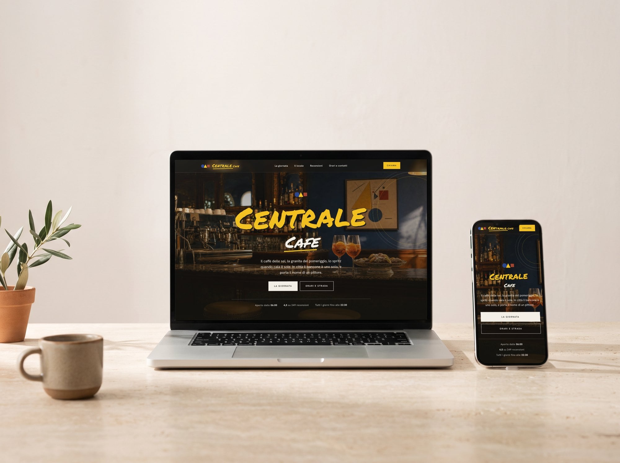 Il sito di un bar su computer e telefono
