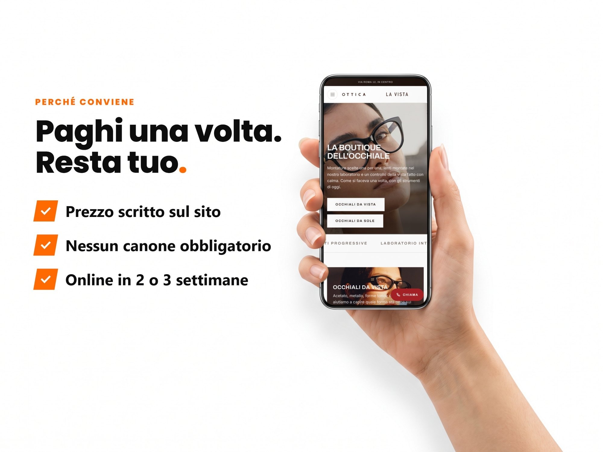 Perché conviene: prezzo scritto sul sito, nessun canone obbligatorio, online in 2 o 3 settimane