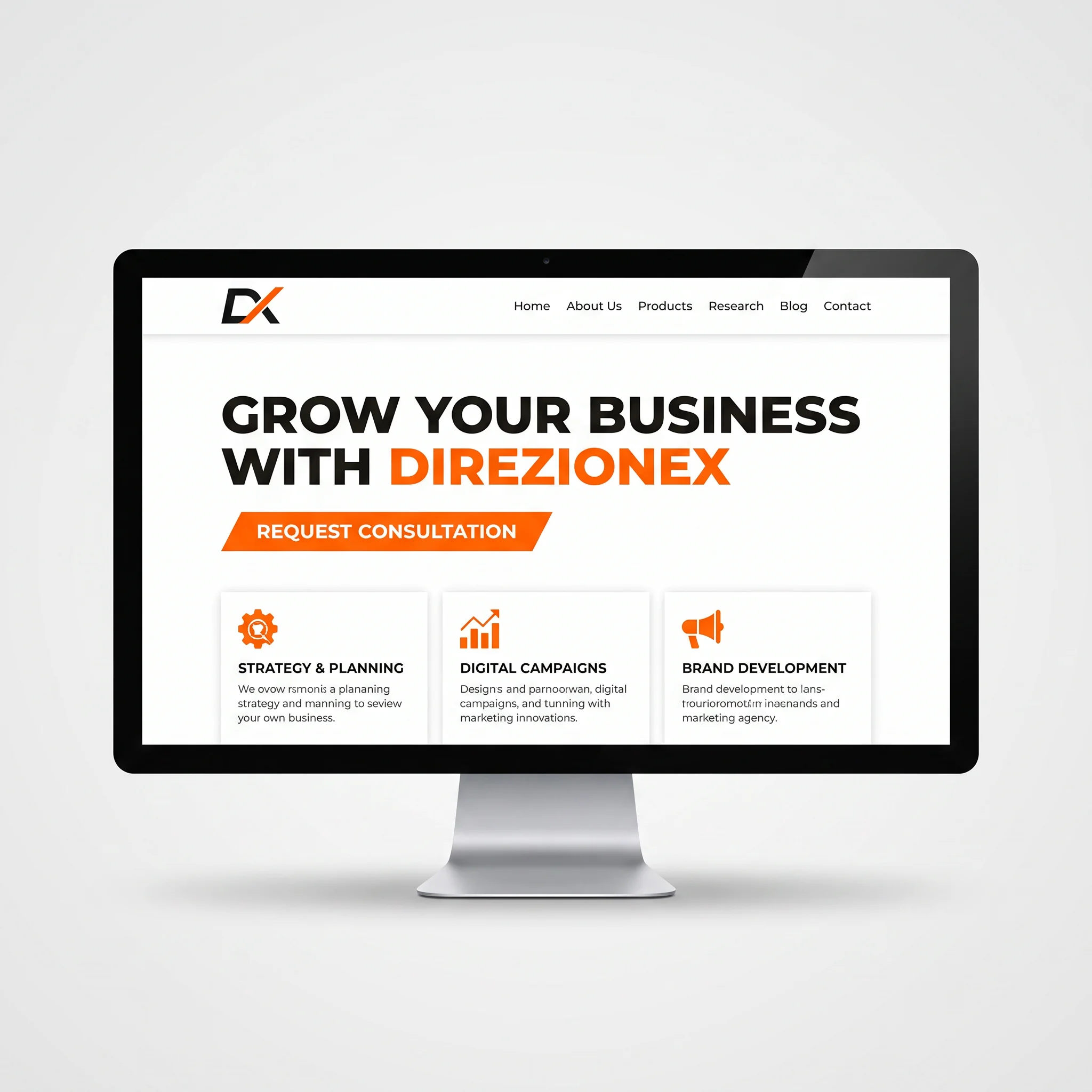 Sito web professionale su monitor