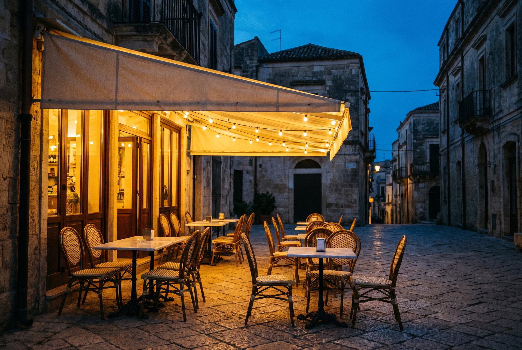 I tavolini fuori al tramonto