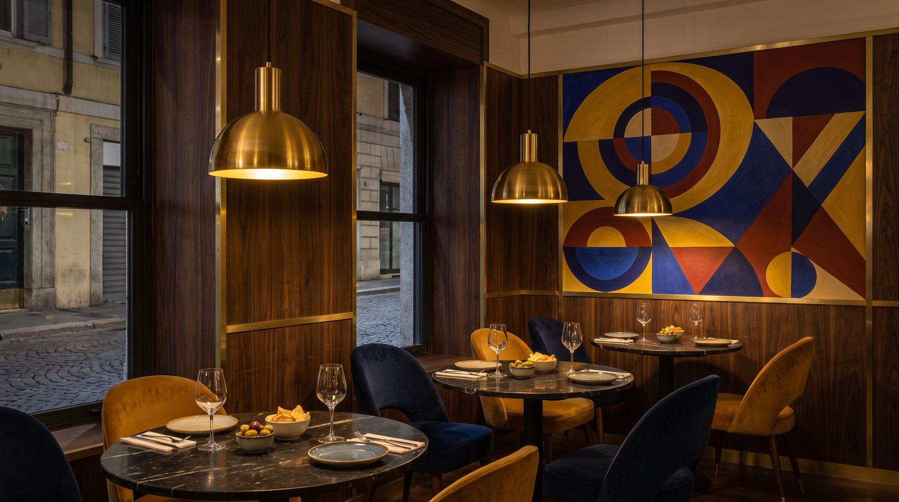 La sala del bar con i quadri alle pareti