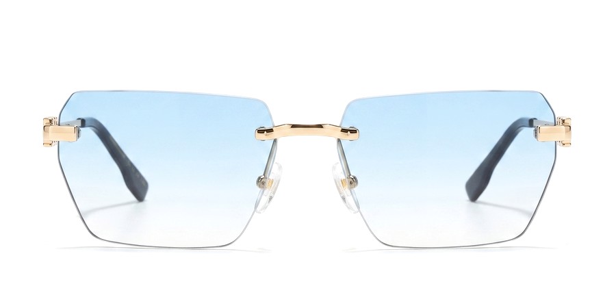 Occhiale da sole rimless in oro con lente sfumata azzurra