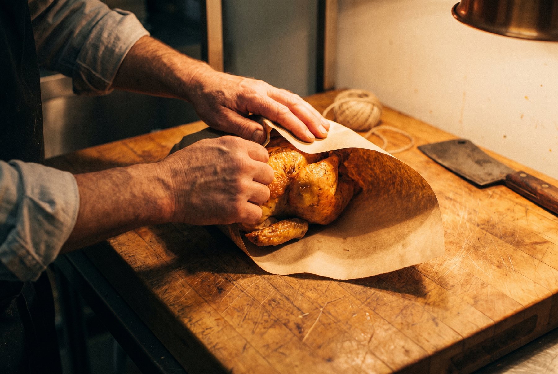 Il pollo incartato nella carta da bottega